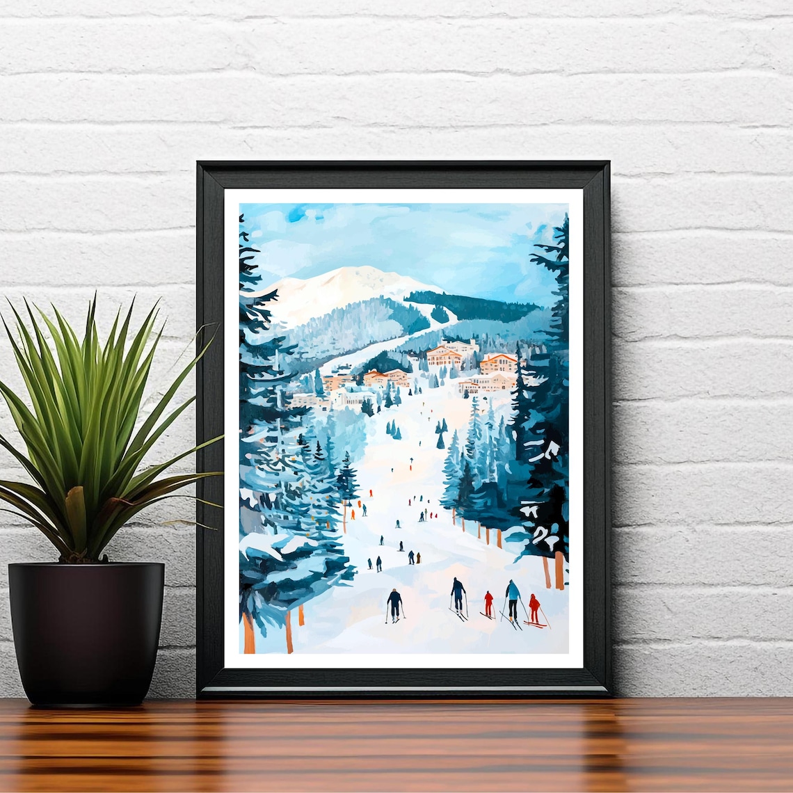 Les Arcs France Ski Resort Village Skiers Snowy Pines Art Poster - Image 2