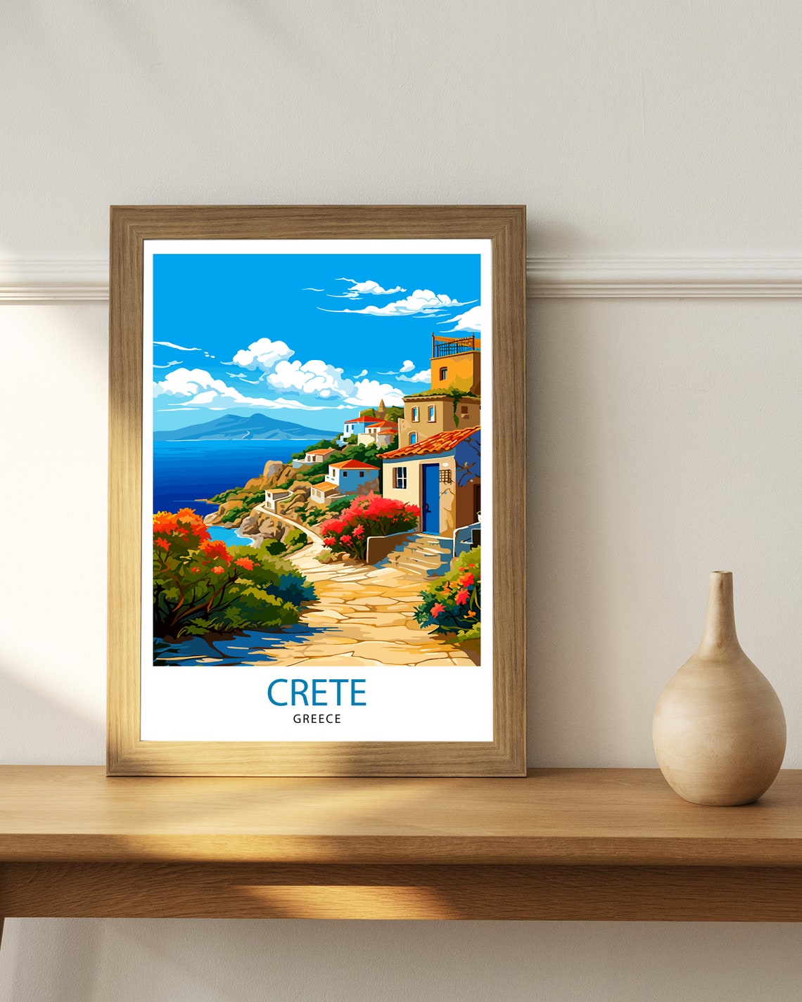 Crete Hillside Village Stone Path Bougainvillea Greece Poster - Image 3