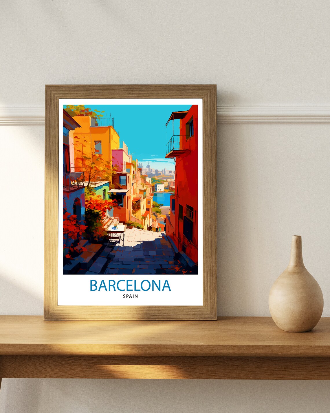 Barcelona Spain Colorful Old Street Mediterranean View Travel Poster - Image 3