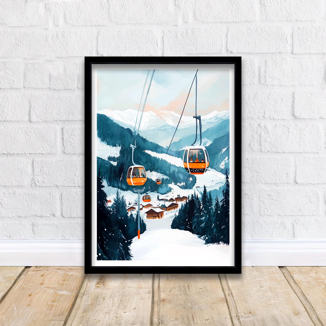 Zell Am See Austria Ski Gondolas Snowy Mountains Village Art Poster