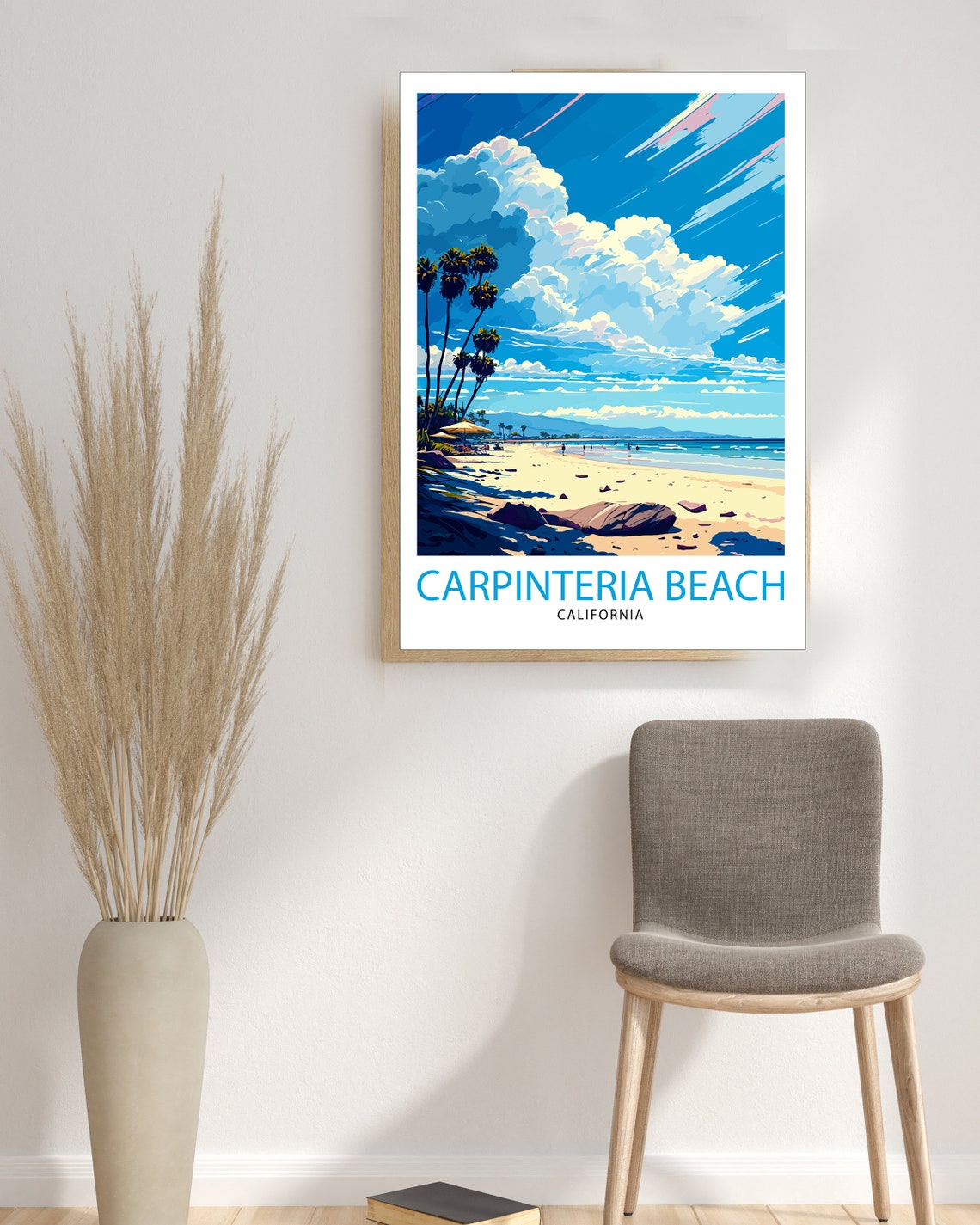 Carpinteria Beach California Palm Shore Coastal Travel Poster - Image 3