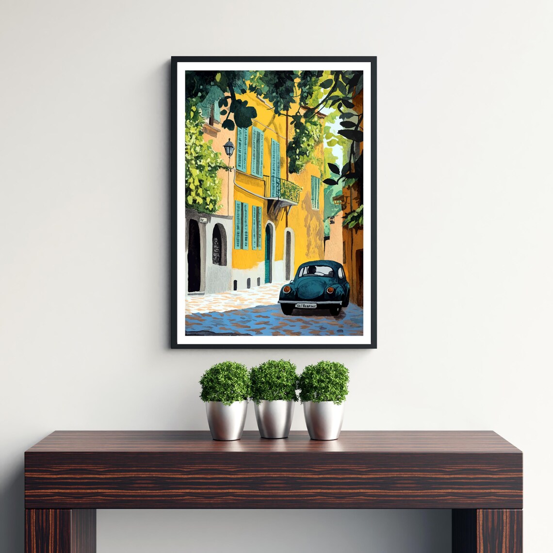 Ravenna Italy Cobblestone Street Vintage Beetle Scene Poster - Image 3