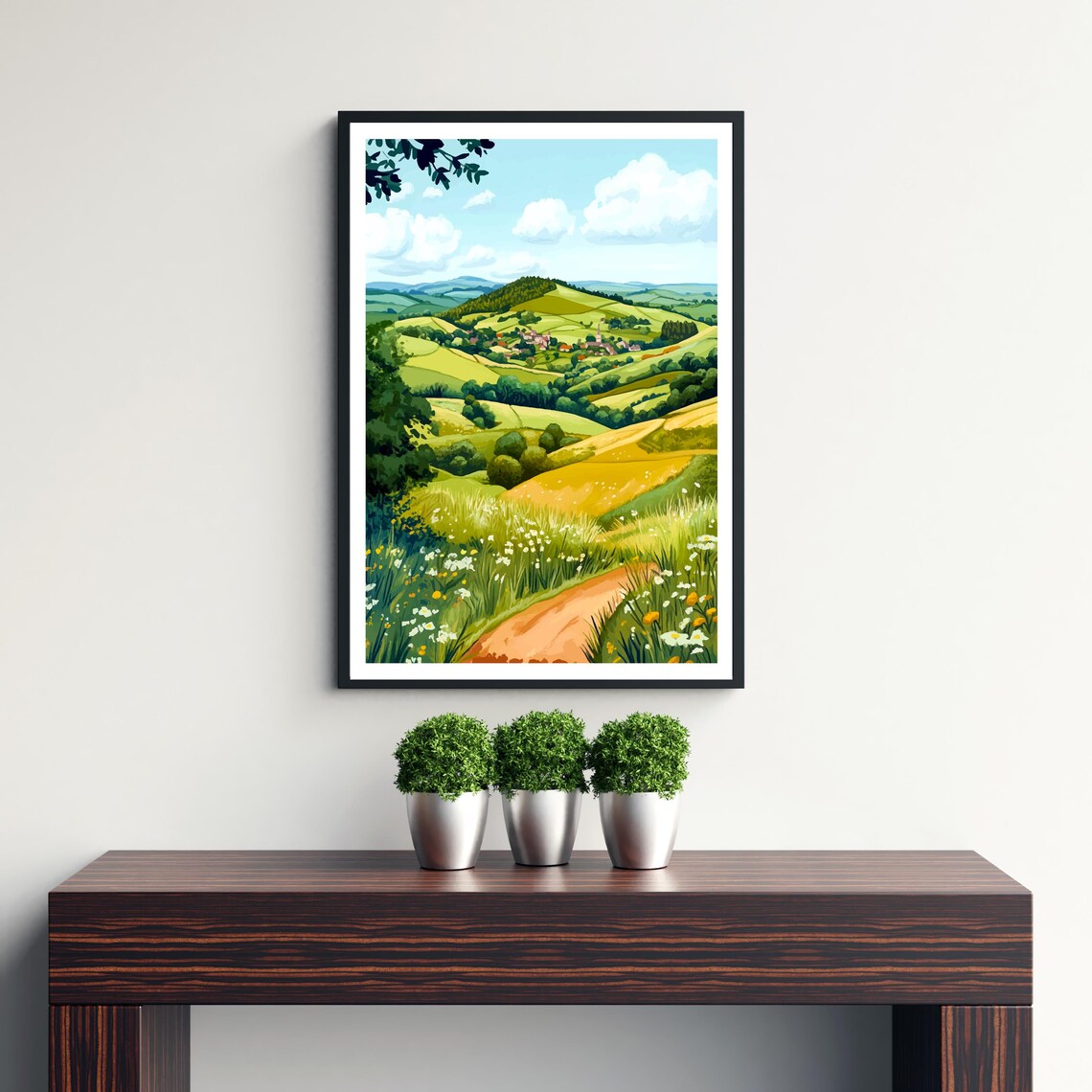 Malvern Hills England Rolling Green Hills Village Meadow Art Poster - Image 3