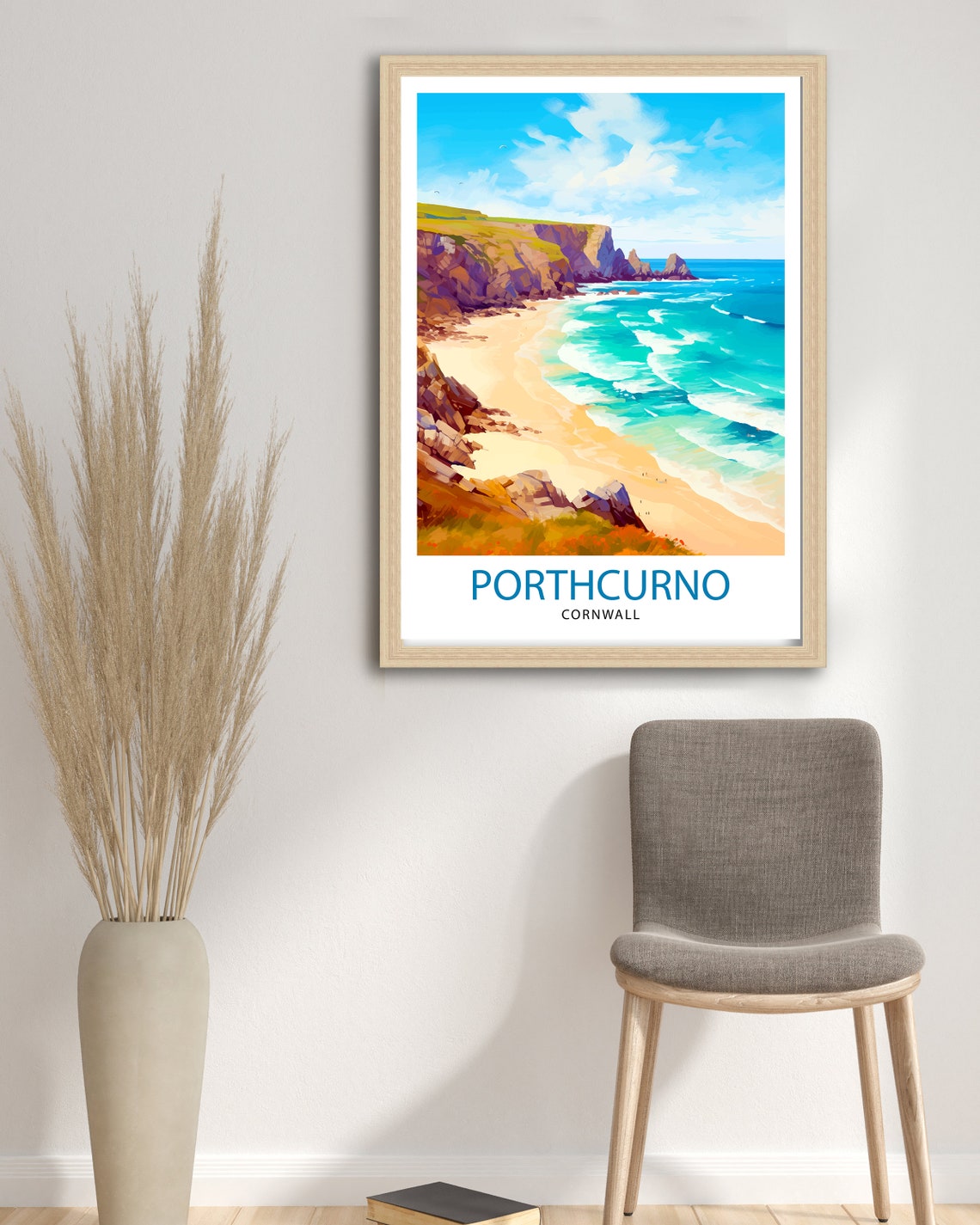 Porthcurno Cornwall Golden Beach Bay Rugged Cliffs Scene Travel Poster - Image 2