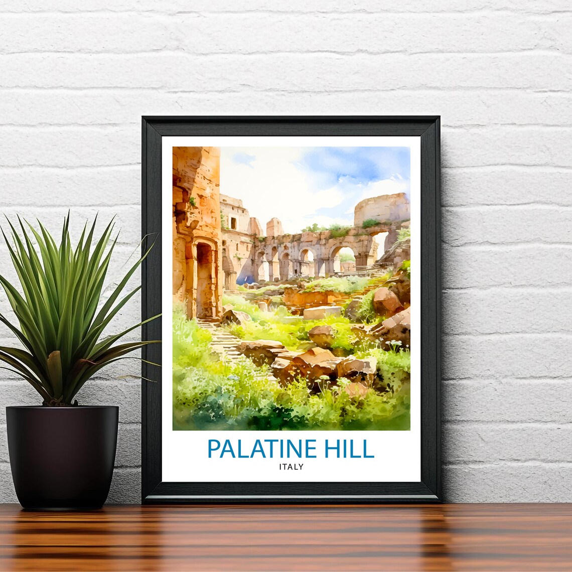 Palatine Hill Italy Roman Ruins Watercolor Garden Scene Poster - Image 2