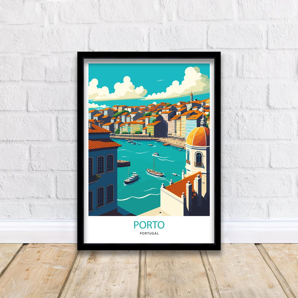 Porto Portugal Douro Riverside Colorful Old Town Travel Poster