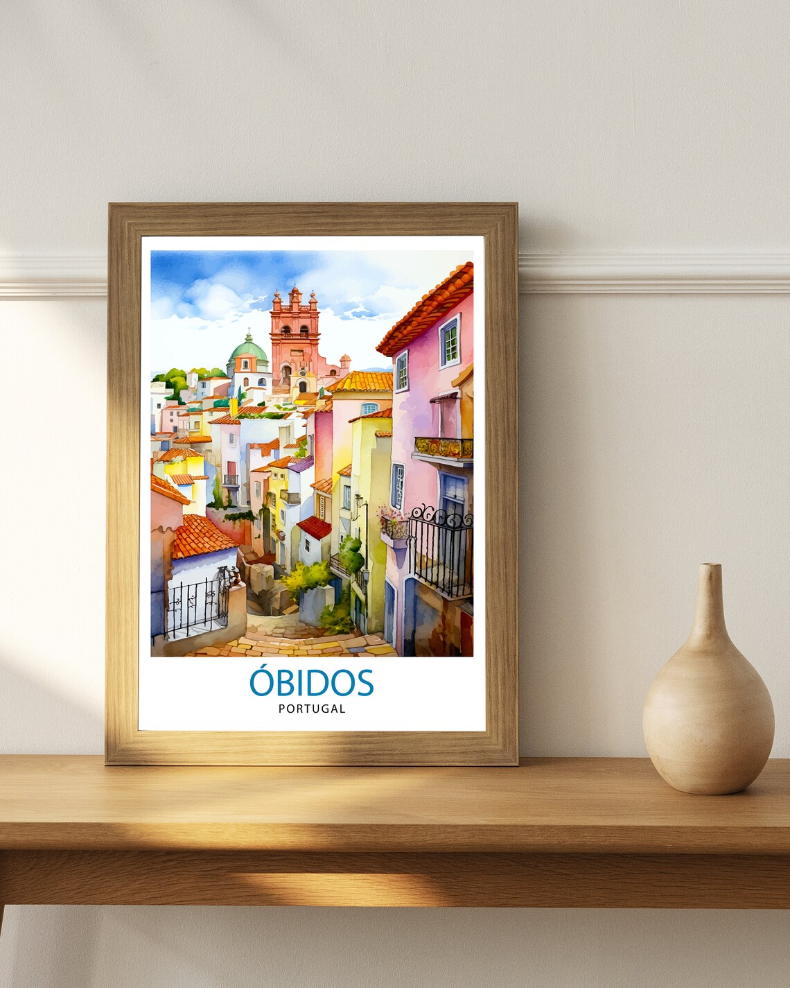 Obidos Portugal Colorful Old Town Street Watercolor Travel Poster - Image 2