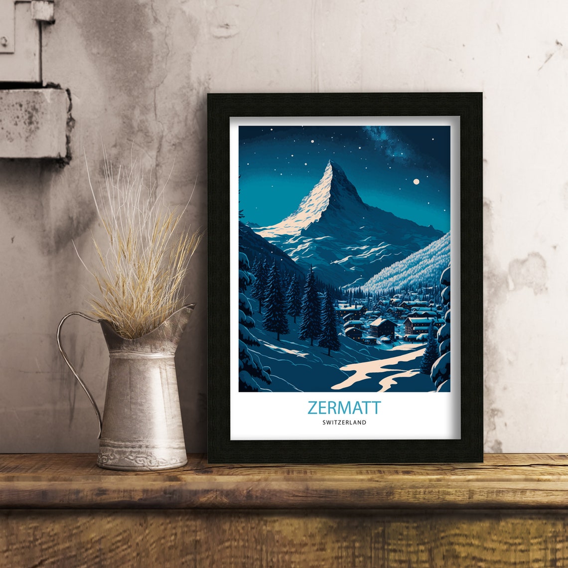 Zermatt Travel Print Switzerland Matterhorn Switzerland Poster Travel Poster Zermatt Poster Zermatt Print Wall Art - Image 3