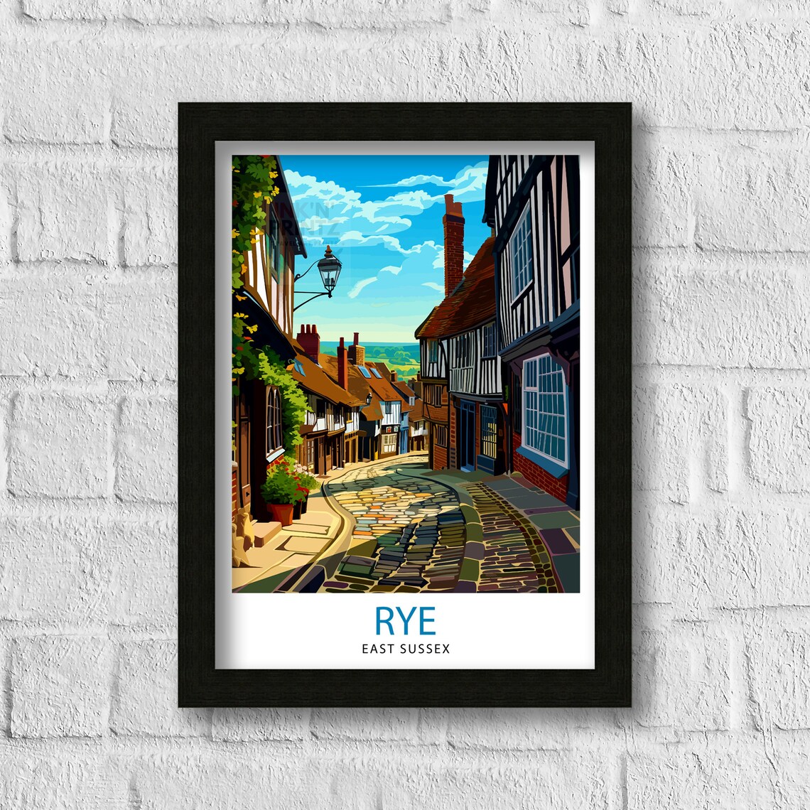 Rye East Sussex Cobbled Street Half Timbered Houses Town Art Poster - Image 3