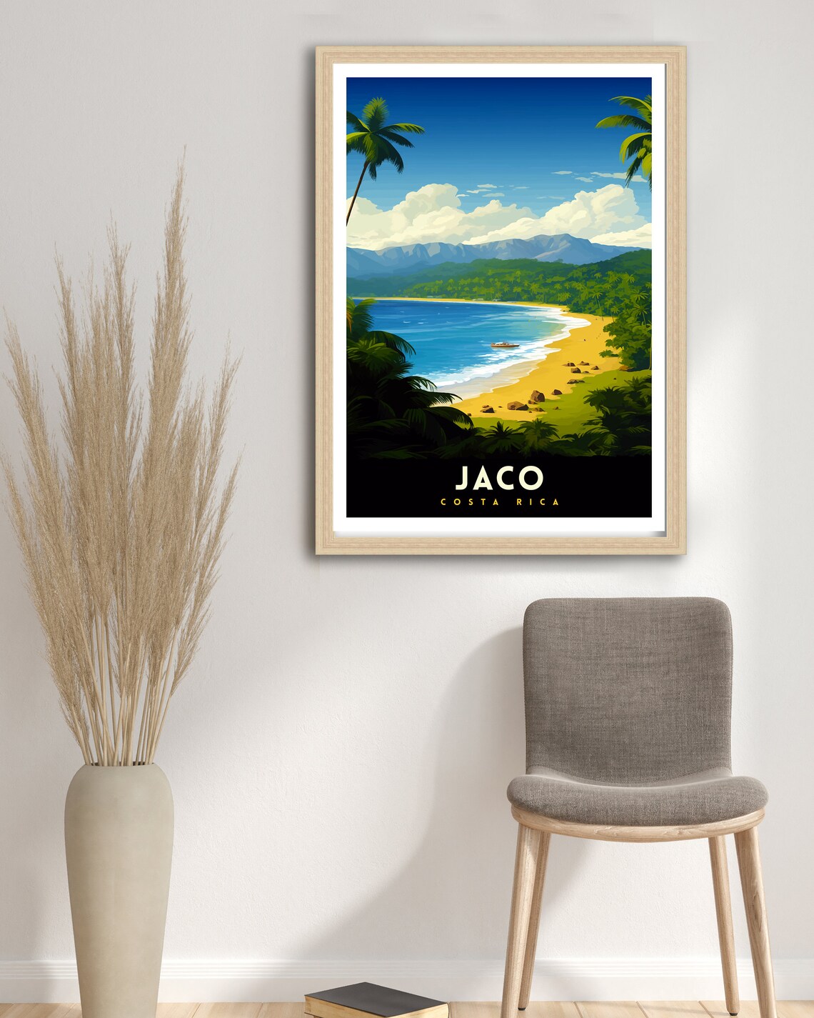 Jaco Costa Rica Tropical Beach Palms Surf Scene Travel Art Poster - Image 3
