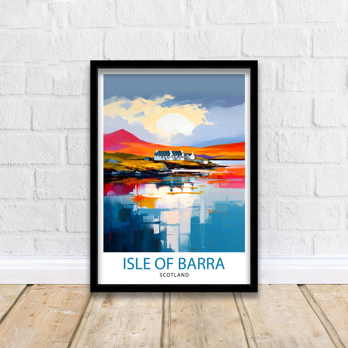 Isle of Barra Scotland White Cottage Sunset Shore Travel Poster - Image 2