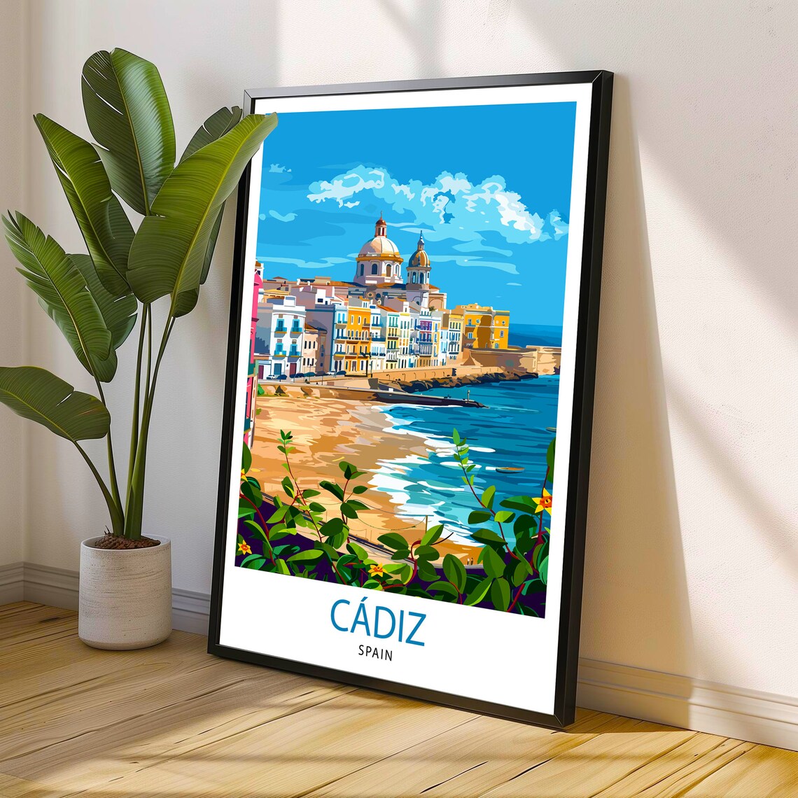 Cadiz Spain Colorful Old Town Beachfront Cathedral Travel Poster - Image 2