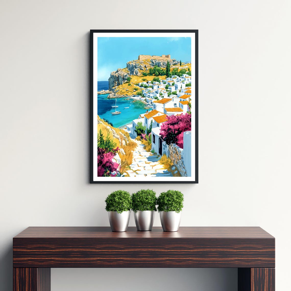 Lindos Greece Whitewashed Cliffside Village Acropolis Bay View Poster - Image 3
