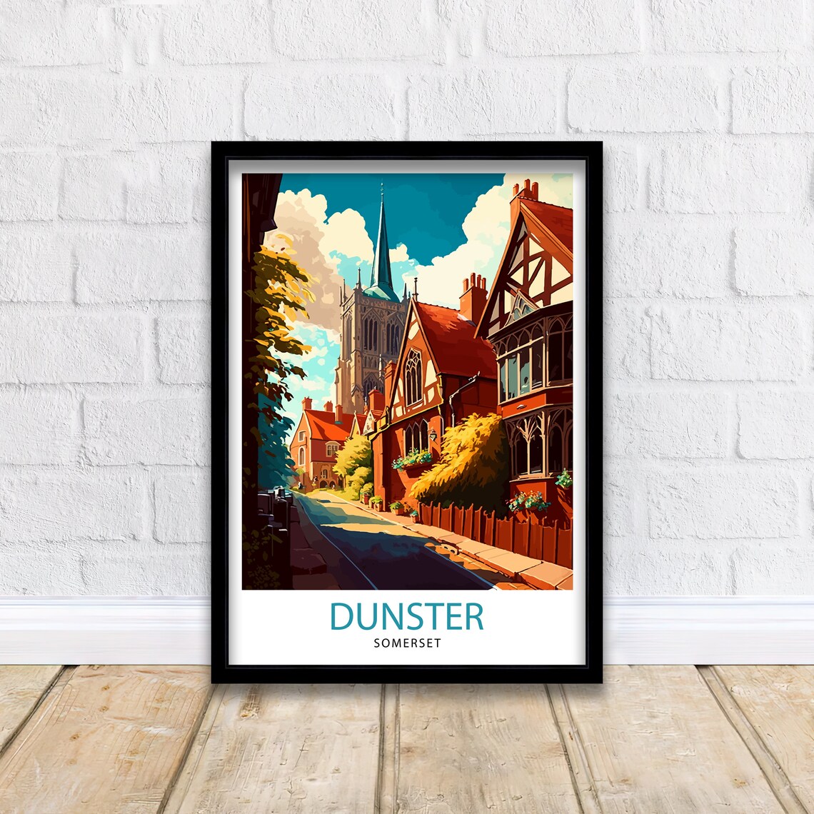 Dunster Somerset Charming Tudor Street and Church Spire Poster - Image 3