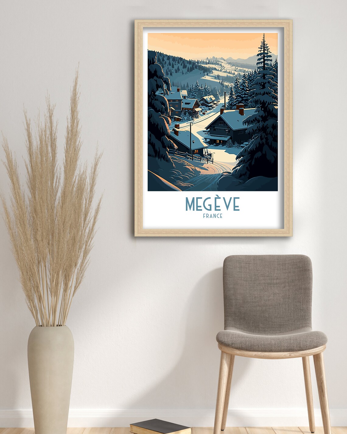 Megeve France Alpine Ski Village Snowfall Vintage Travel Poster - Image 3