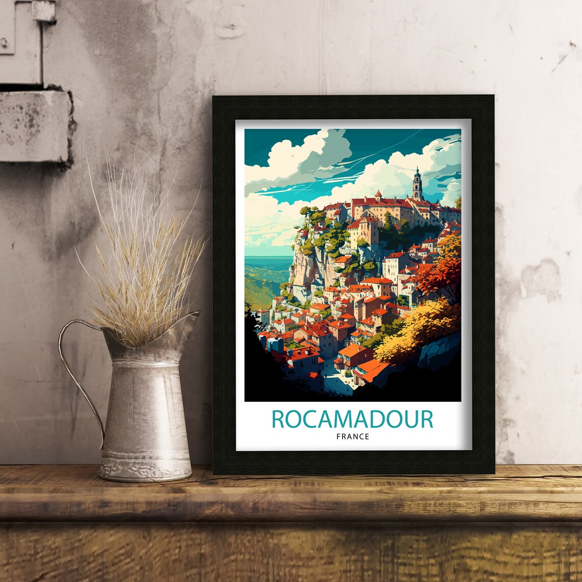 Rocamadour France Dramatic Cliffside Village Red Roofs Travel Poster - Image 3