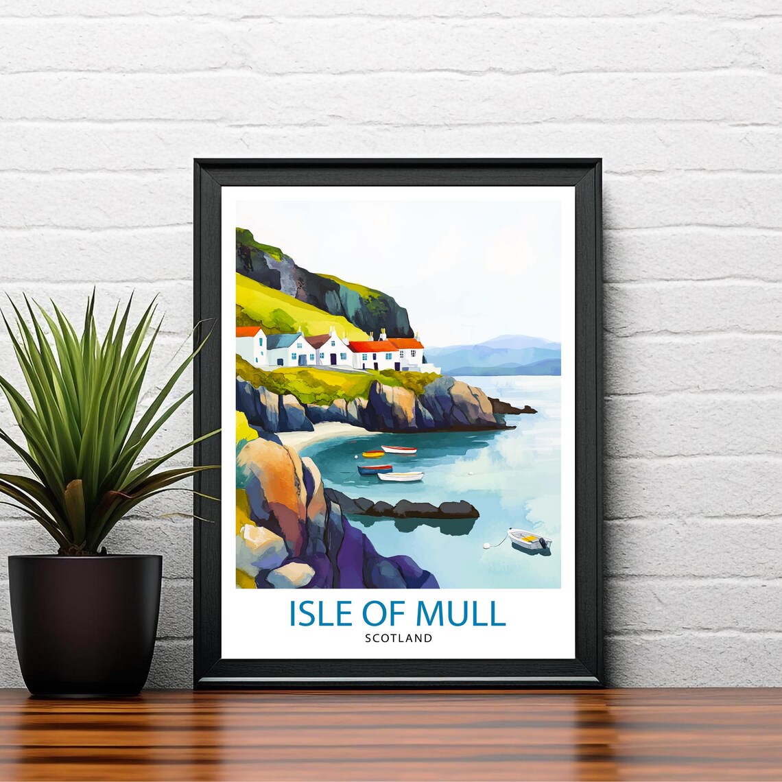Isle Of Mull Scotland Coastal Village Harbour Watercolor Travel Poster - Image 2