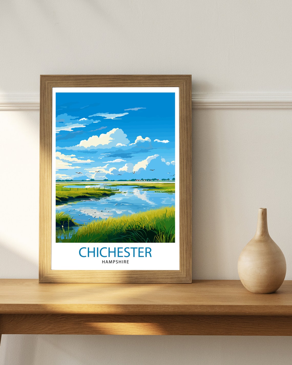 Chichester Hampshire Wetland Marsh Birdwatching Illustration Poster - Image 2