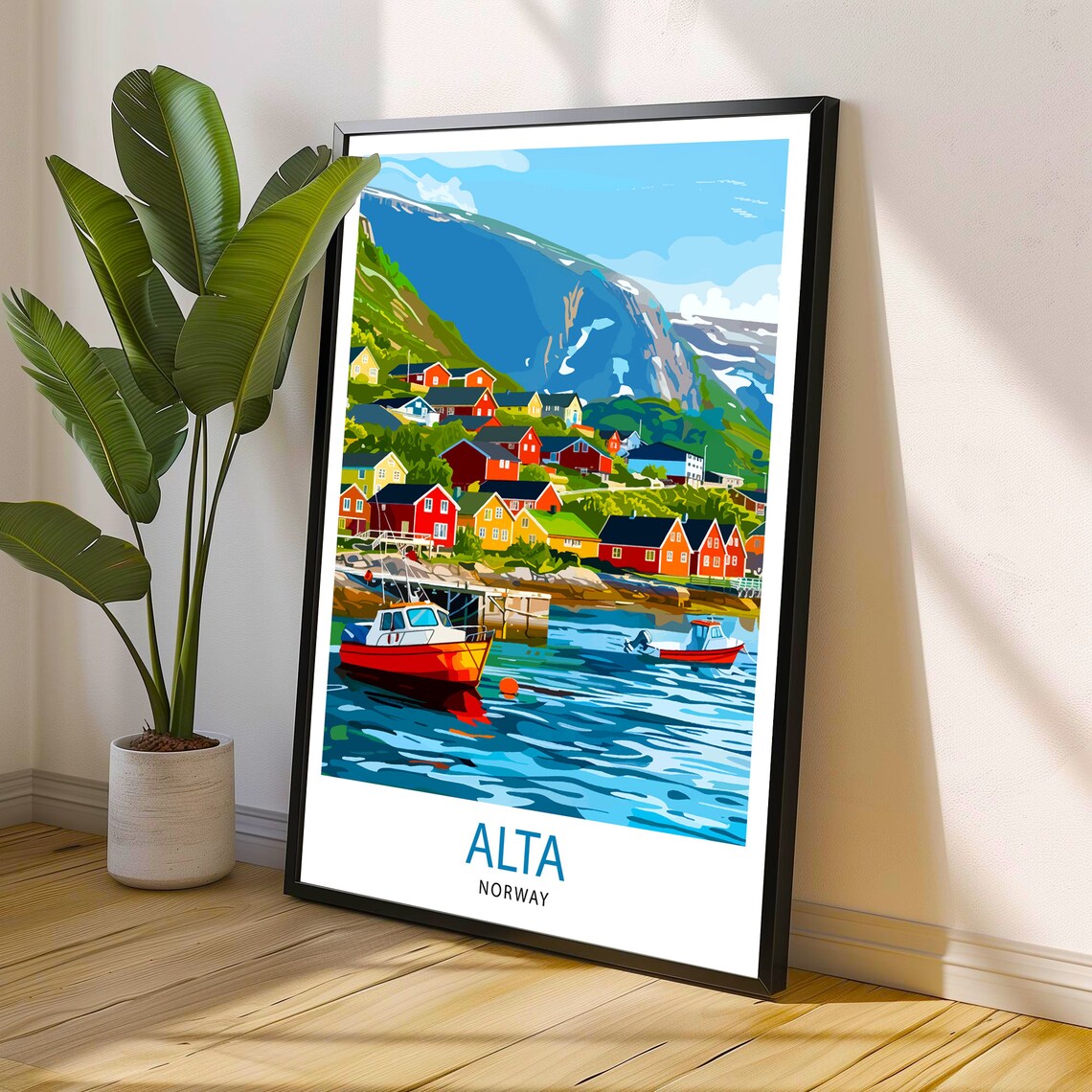 Alta Norway Colorful Fishing Village Harbor Boats Seaside Art Print - Image 2