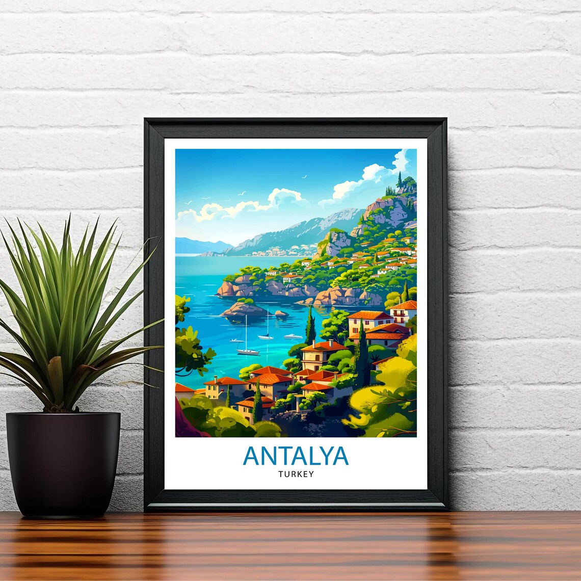 Antalya Turkey Mediterranean Seaside Resort Vintage Travel Poster - Image 2