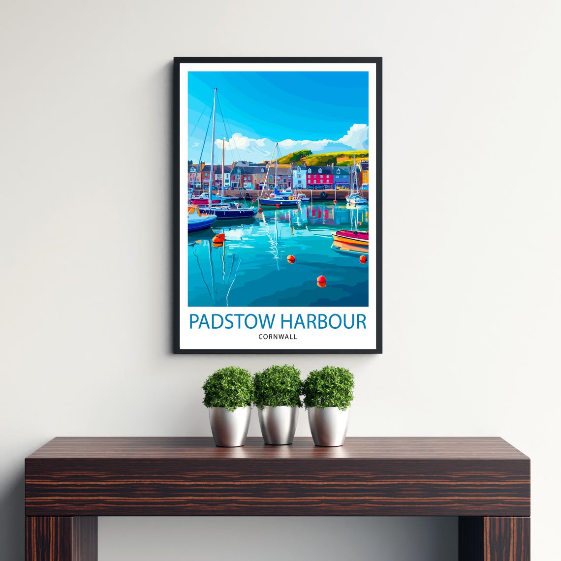 Padstow Harbour Cornwall Sailboats Reflective Water Travel Poster - Image 3