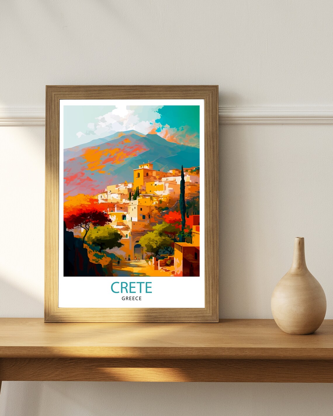 Crete Greece Mountain Village Sunset Mediterranean Art Poster - Image 3