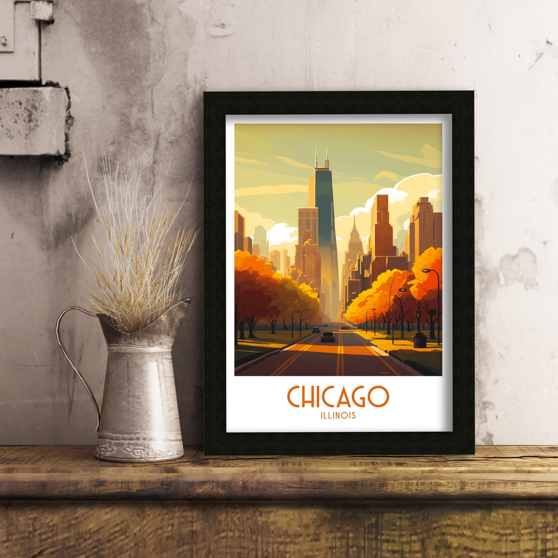 Chicago Illinois Downtown Skyline Autumn Boulevard City Poster - Image 3