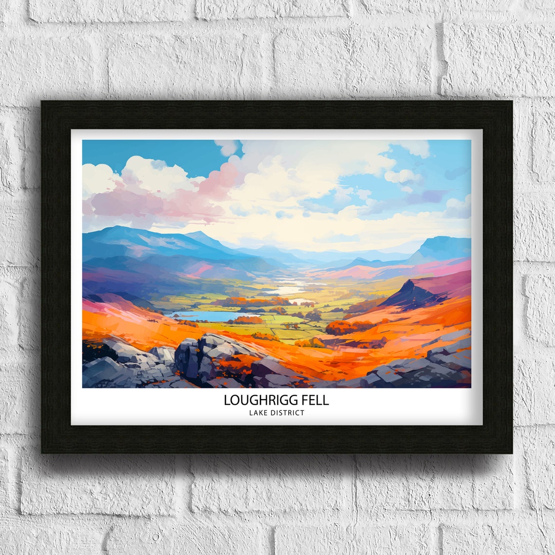 Loughrigg Fell Lake District Autumn Illustrated Travel Poster - Image 3