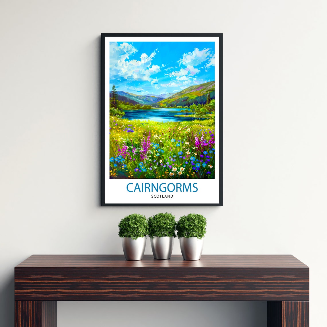Cairngorms Scotland Mountain Loch Wildflower Meadow Travel Poster - Image 3