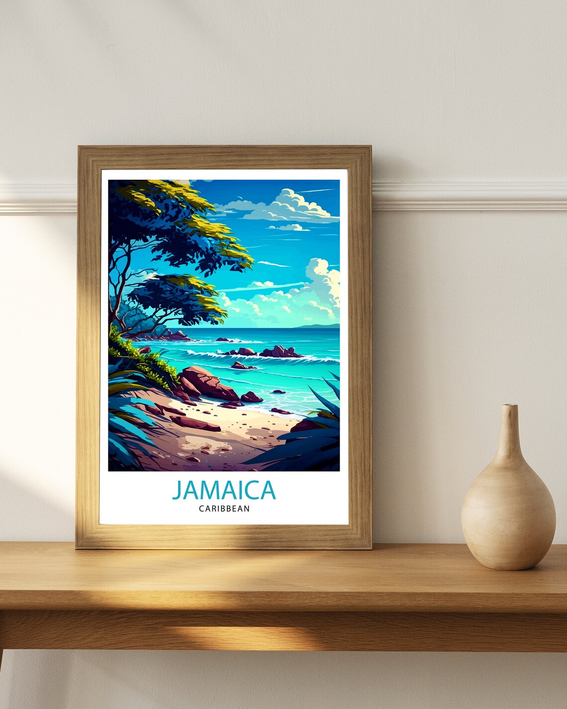 Jamaica Caribbean Tropical Beach Cove Palm Art Travel Poster - Image 3