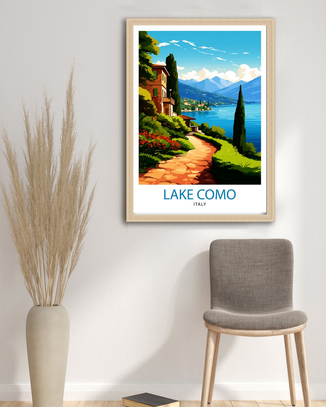 Lake Como Italy Lakeside Villa Stone Path Mountain View Travel Poster - Image 3