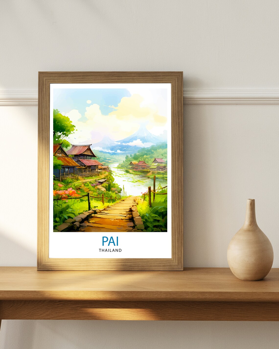 Pai Thailand Riverside Village Bamboo Bridge Lush Scenic Poster - Image 2