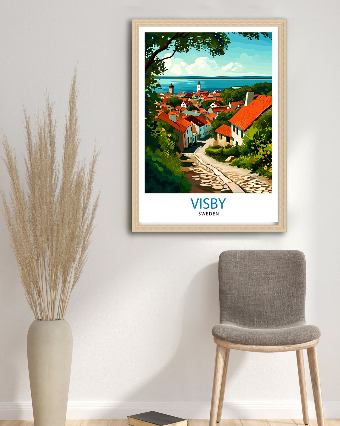 Visby Sweden Medieval Rooftops Cobblestone Street Travel Poster - Image 2
