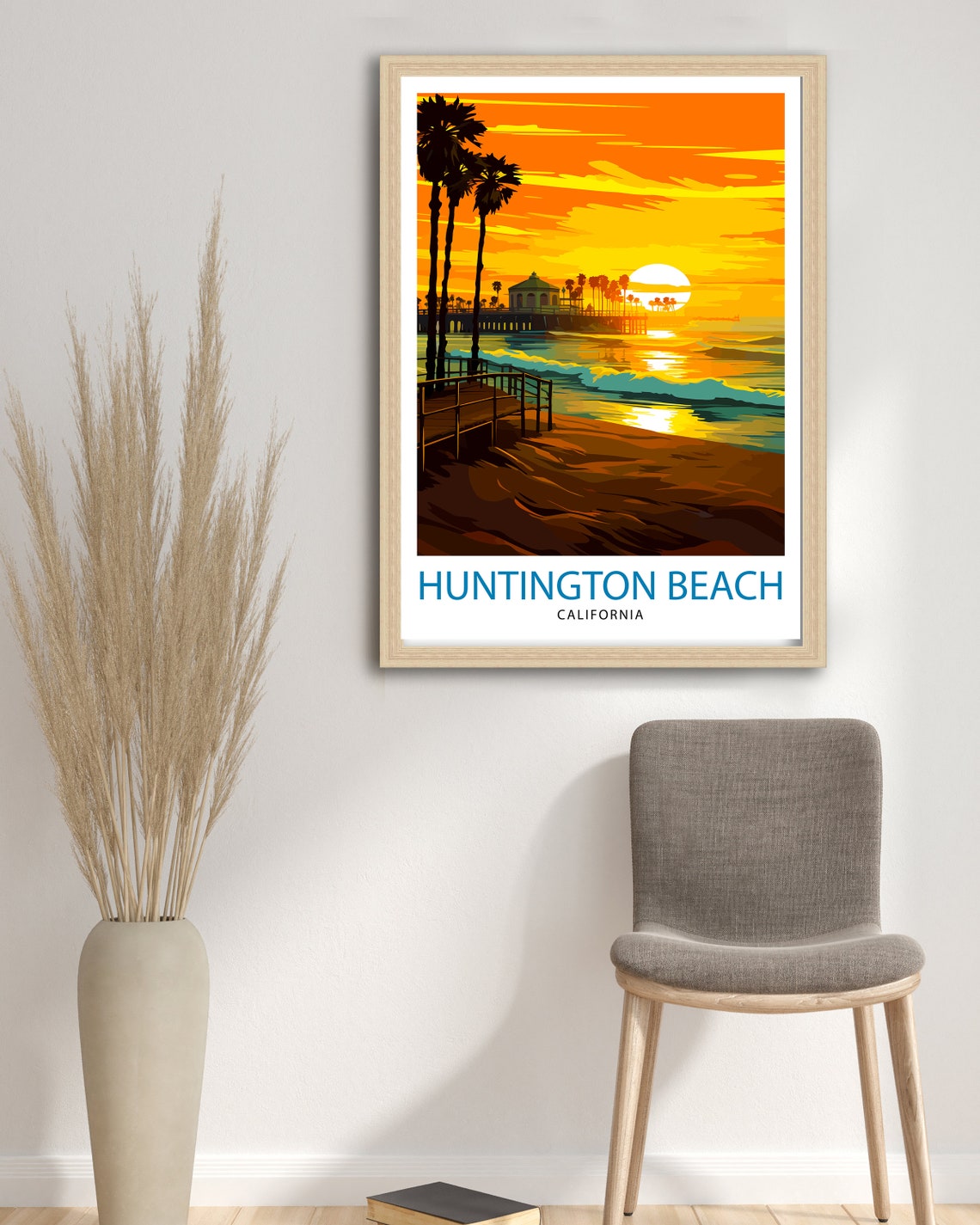 Huntington Beach California Surf City Sunset Pier Palms Poster - Image 3