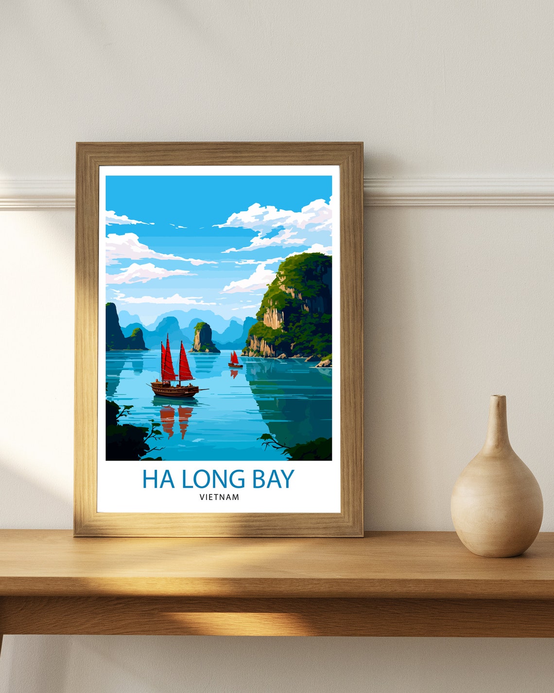 Ha Long Bay Vietnam Limestone Karsts Red Sail Junk Travel Poster - Image 2