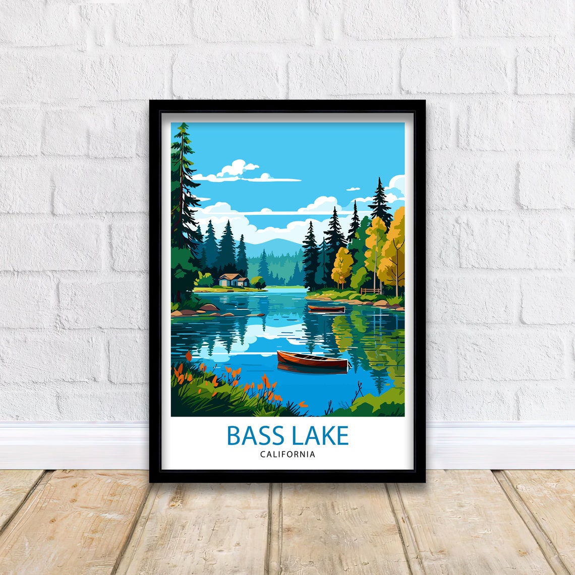 Bass Lake California Travel Print Bass Lake Wall Decor Bass Lake Home Living Decor Bass Lake California Illustration Travel Poster Gift - Image 2
