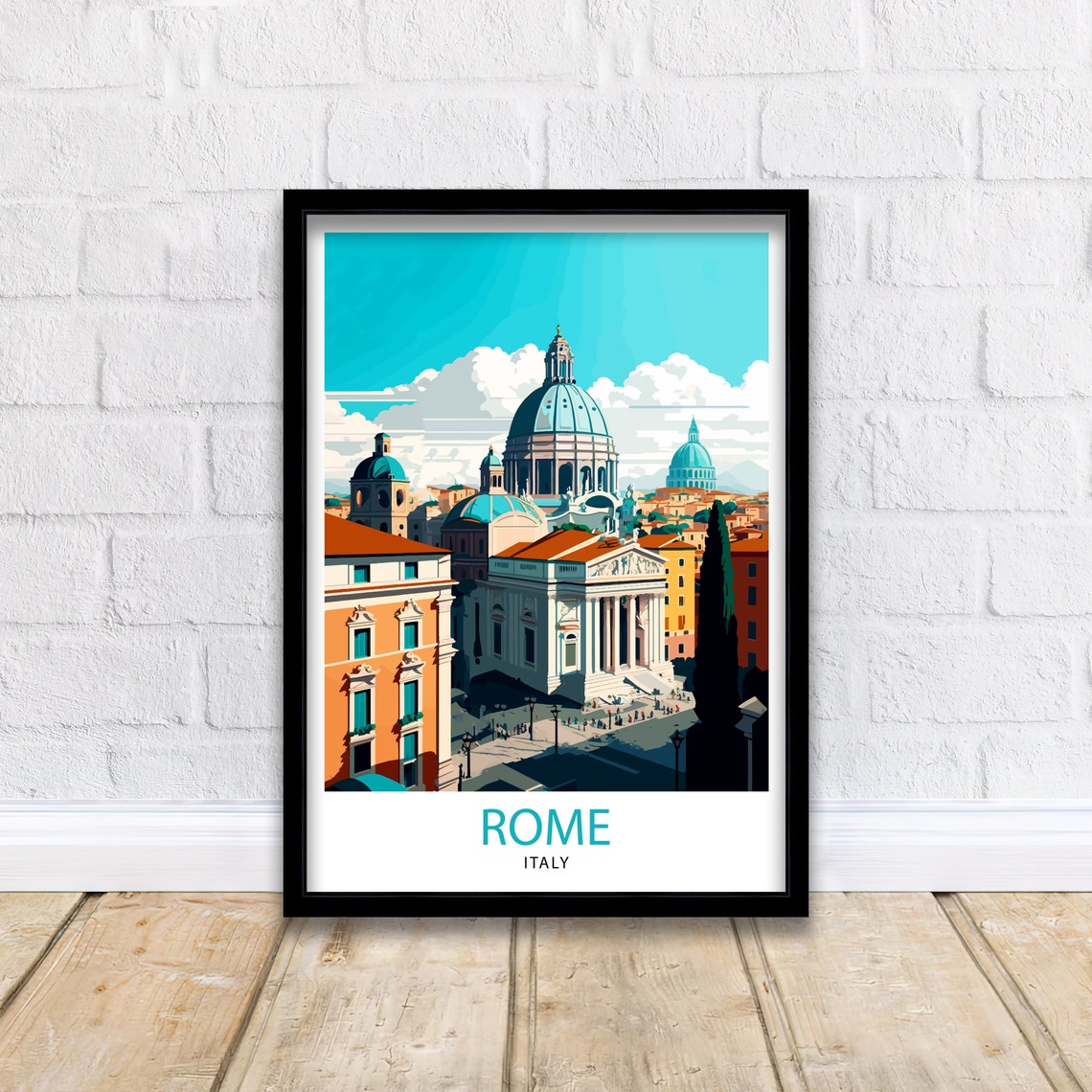 Rome Italy St Peter's Basilica Dome Skyline Illustration Poster - Image 2