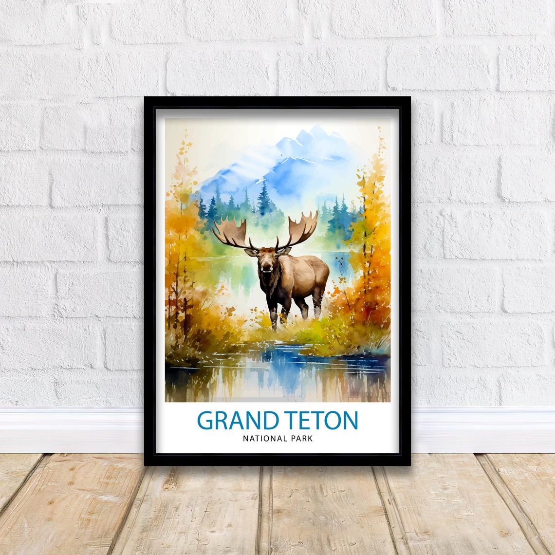Grand Teton National Park Moose Watercolor Wildlife Travel Poster - Image 2