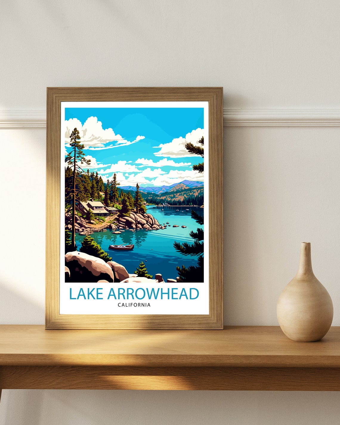 Lake Arrowhead California Mountain Lake Cabin Illustration Poster - Image 3