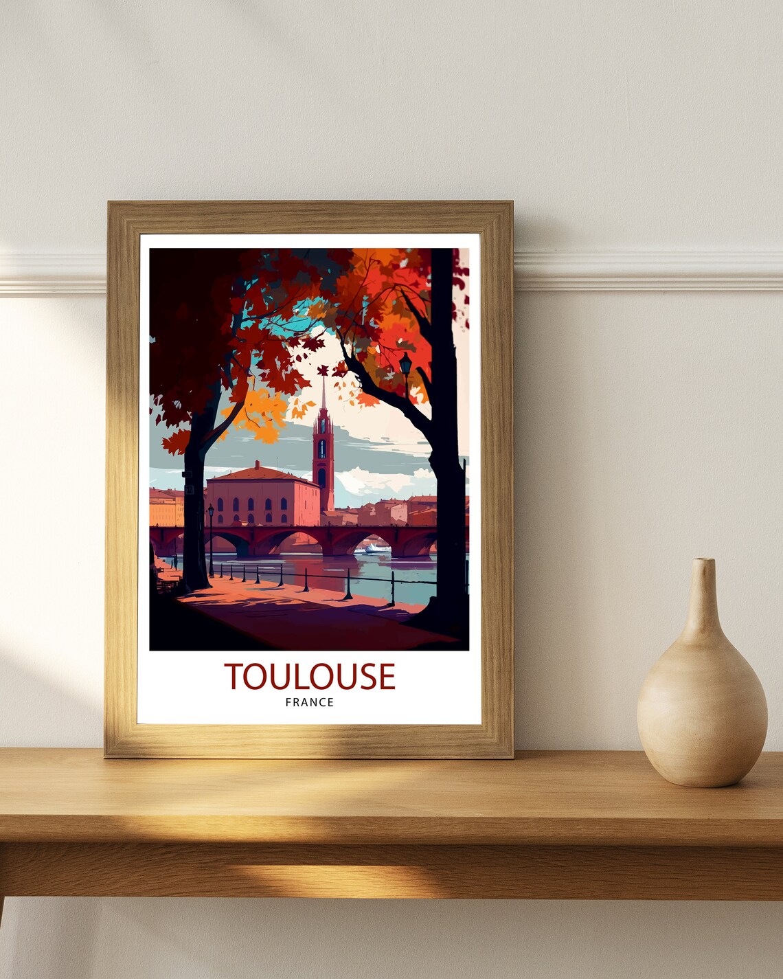 Toulouse France Riverside Autumn Church Bridge Travel Poster - Image 3
