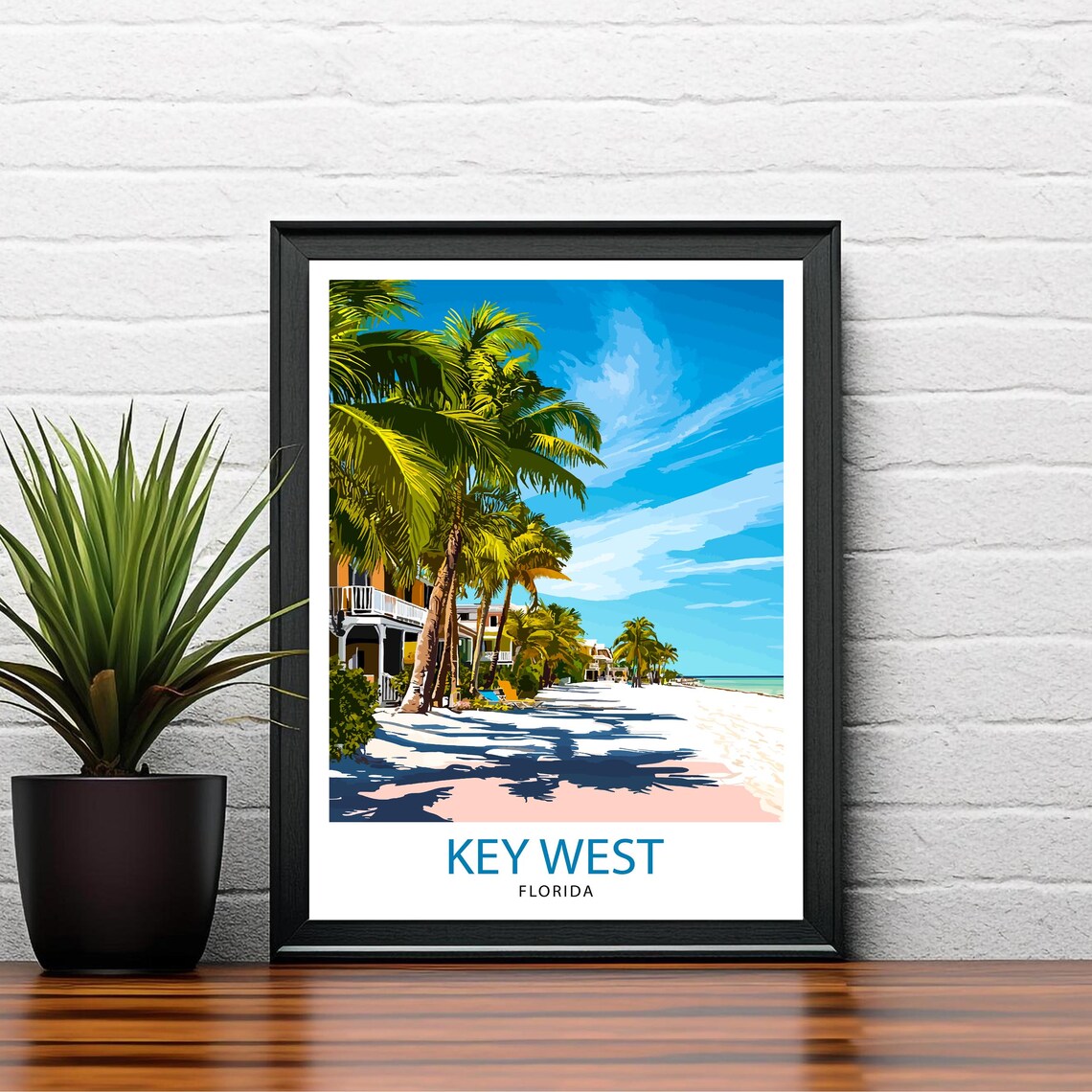 Key West Florida Palm Trees Beach Boardwalk Vintage Travel Poster - Image 2