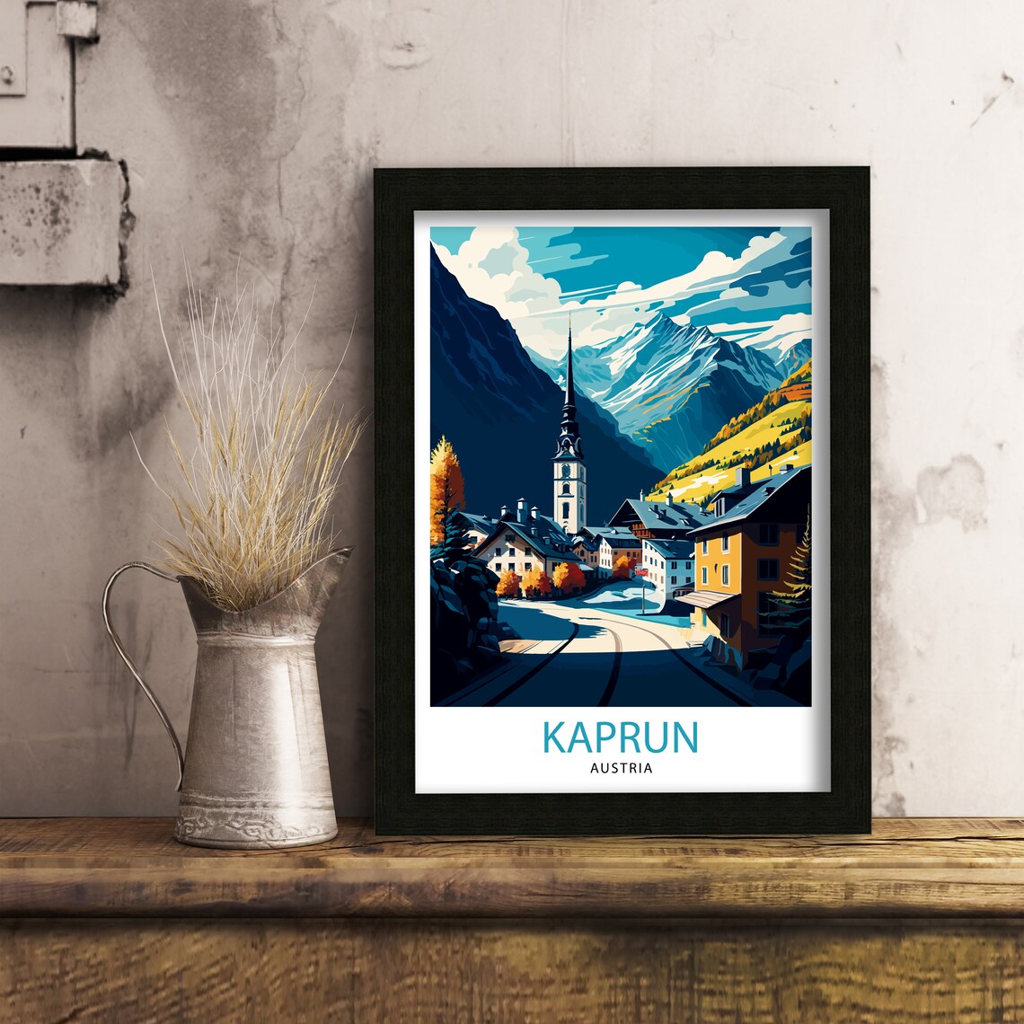 Kaprun Austria Alpine Village Church Steeple Mountain Art Poster - Image 3