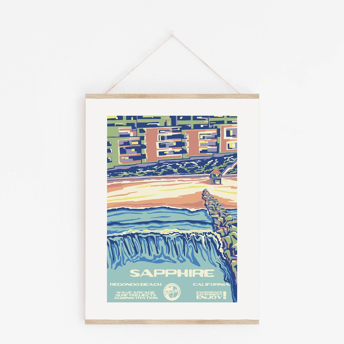 Digital Sapphire Redondo Beach Ca Surf Poster National Parks Style - Image 2