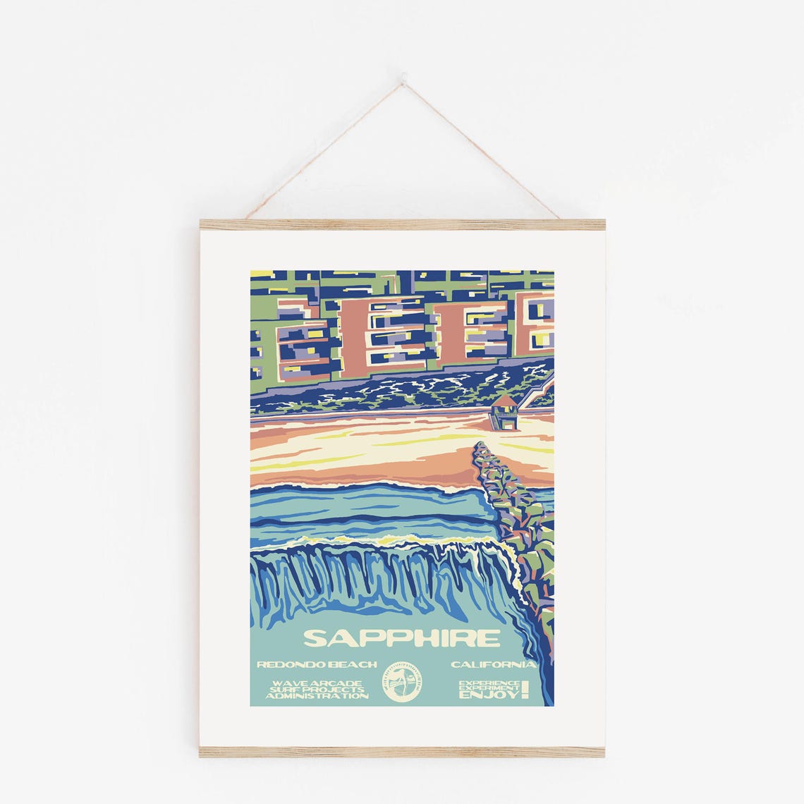 Sapphire Redondo Beach California Vintage Surf Travel Poster - Image 2