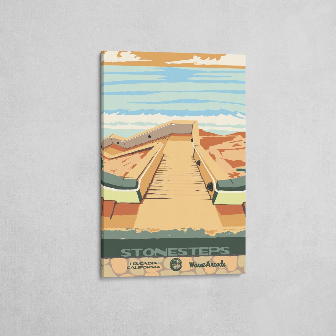 Stone Steps Leucadia Surf Beach Vintage Travel Poster California - Image 2