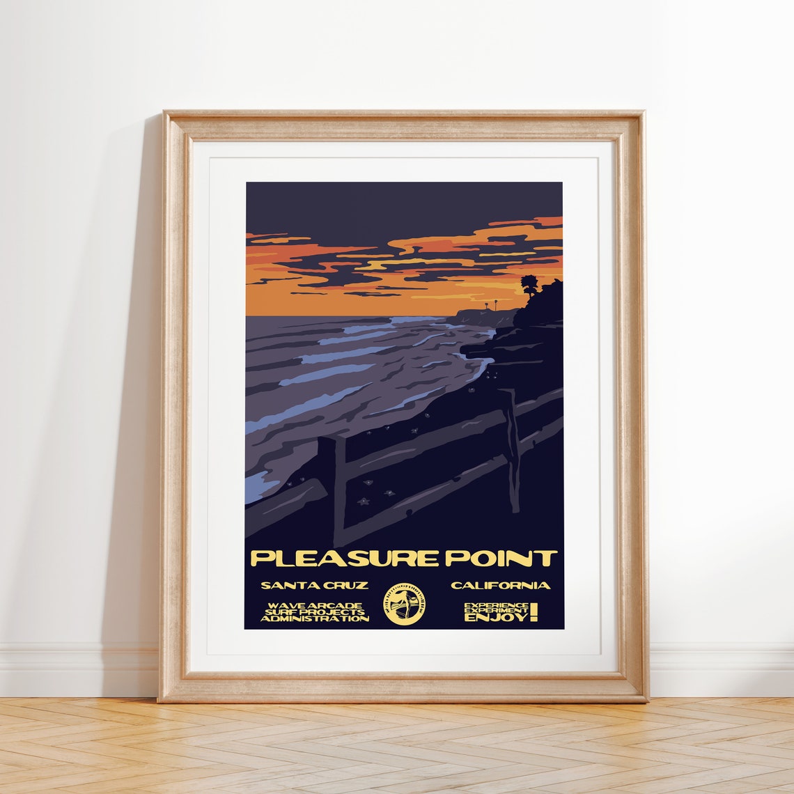 Pleasure Point Santa Cruz California Sunset Cliffs Railing Surf Poster