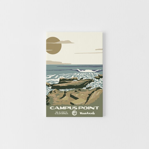 Campus Point Isla Vista Ca Print National Parks Vintage Style Surf Art Framedunframed Coastal Print