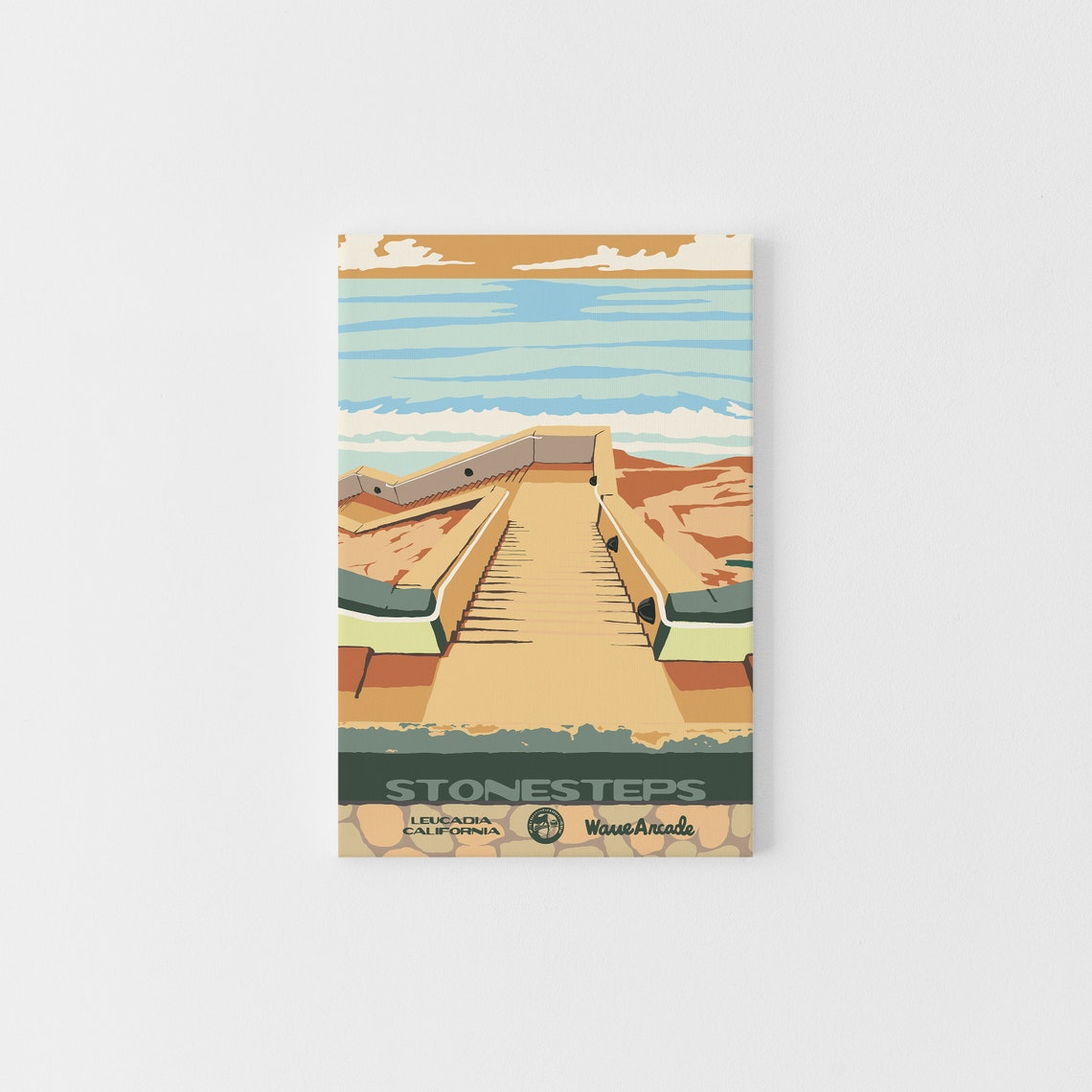 Stone Steps Leucadia Surf Beach Vintage Travel Poster California