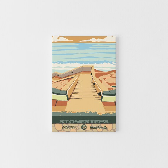 Stonesteps Leucadia Ca Print National Parks Vintage Style Surf Art Framedunframed Coastal Print