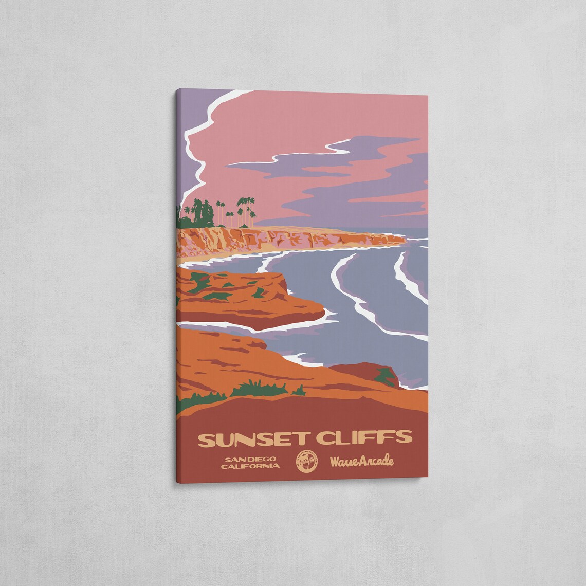 Sunset Cliffs San Diego Ca Print National Parks Vintage Style Surf Art Framedunframed Coastal Print - Image 2